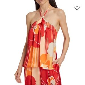 Ramy Brook Red and Orange Floral Halter Top